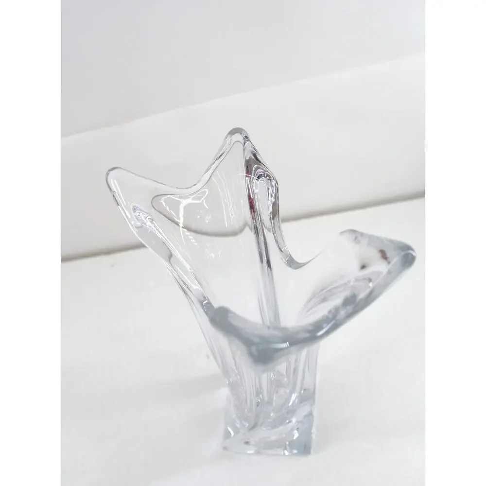 Art Glass Clear Crystal Square Vase with Graceful Stretched Corners